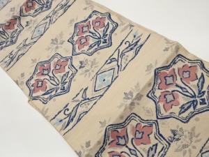 草花に抽象模様織出し名古屋帯